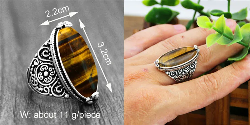 Irregular Natural Tiger Eye Rings Flower Band Stone Ring For Women Antique Silver Plated Fashion Jewelry TR665