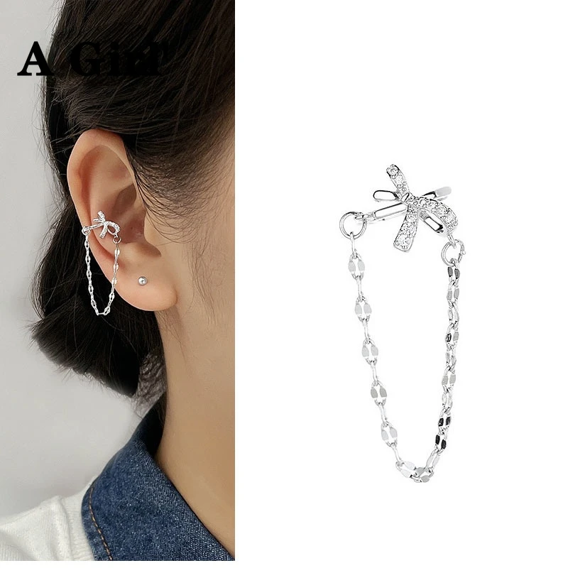 

Diyi 1 Pcs New Long Tassel Simple Sweetest Small Cartilago Without Hole Bowknot Clip Earrings For Women No Piercing Jewelry