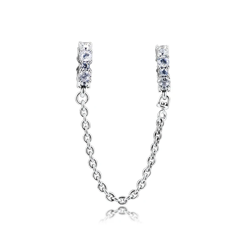 Genuine 925 Sterling Silver Clear Sparkling Safety Chain Charms Fits Pandora Bracelet Beads for Women DIY Jewelry Making | Украшения и