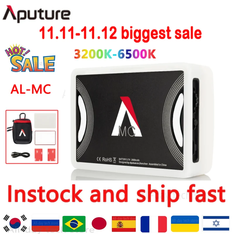 В наличии портативный светодиодный светильник Aputure AL MC 3200K-6500K лампа для