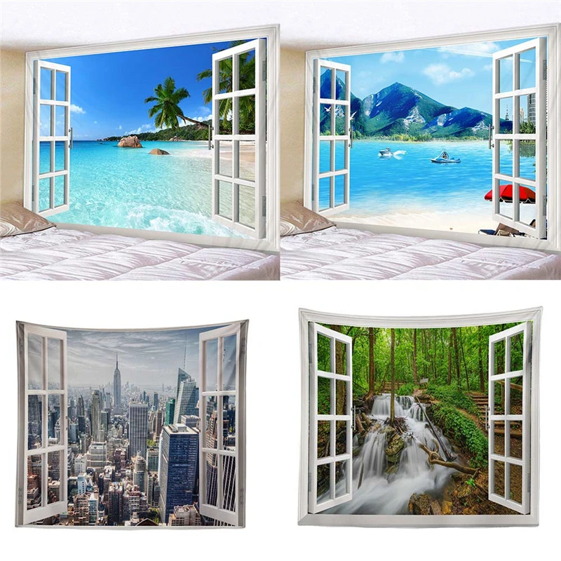 Пляжный гобелен с принтом леса и города домашний декор в стиле бохо настенные