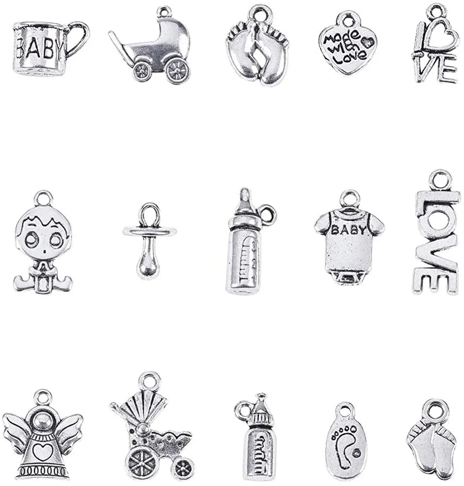 

90PCS/box Tibetan Style Alloy Pendants Mixed Shapes Antique Silver 7.4x7.2x1.7cm