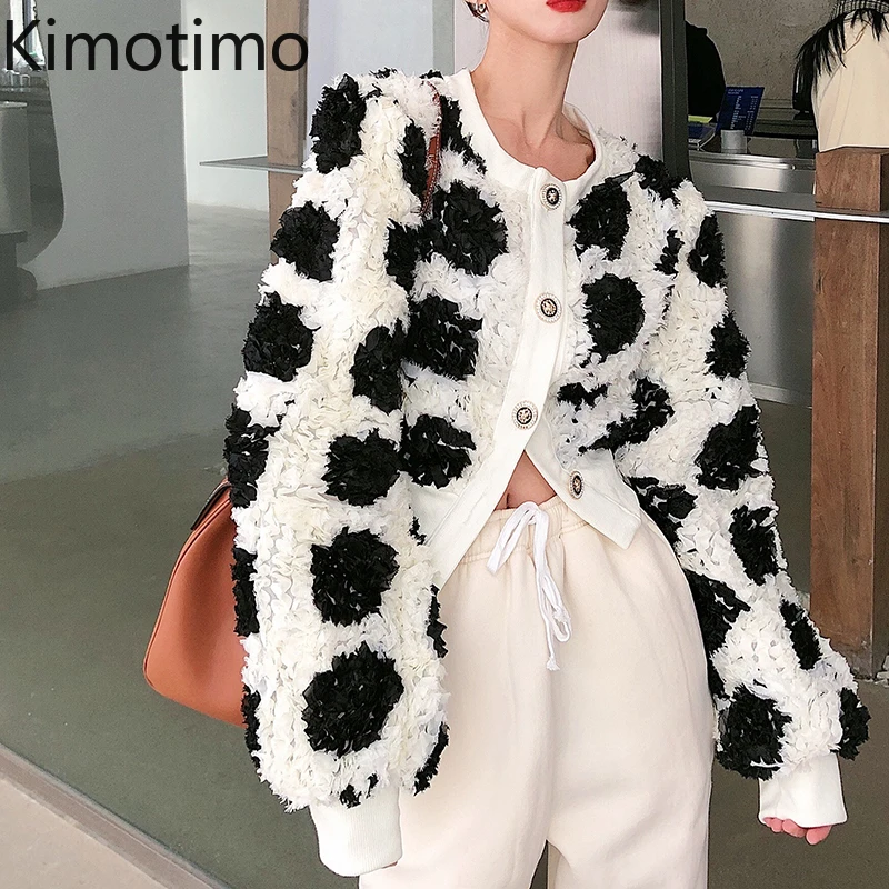 

Короткие женские пальто Kimotimo с кружевными цветами, Женская куртка с круглым вырезом и длинным рукавом в Корейском стиле, осенняя французска...