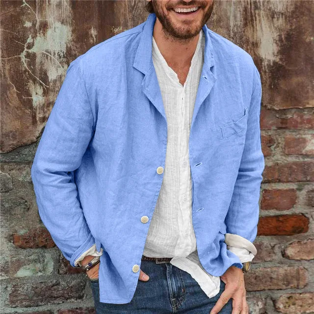 

Men's Linen Long Sleeve Jacket Black and Gray Slim Jacket S-3XL 2021