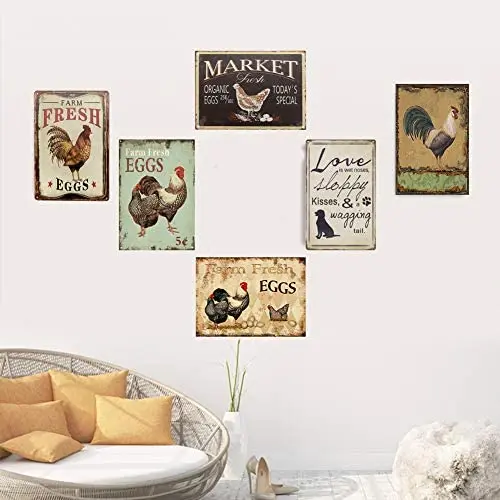 

Creative Rooster Black and White Chicken Retro Nostalgic Metal Tin Sign Farm Decoration Country Home Decoration Gift 8*12 Inches