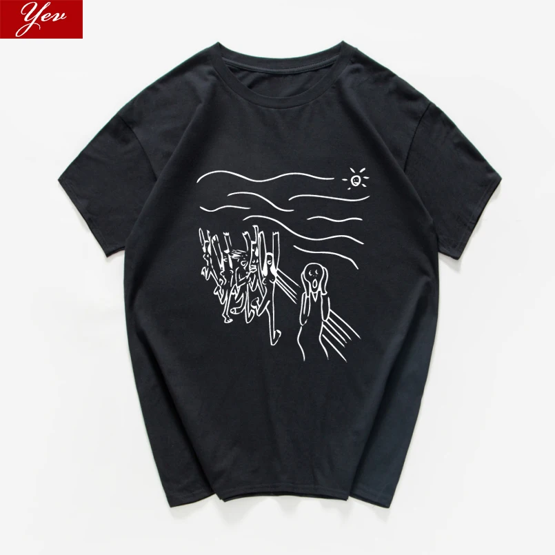 

Забавная Мужская футболка с изображением крика, крутая свободная Мужская футболка, Винтажная футболка с рисунком Эдварда и мунча, новинка, ...