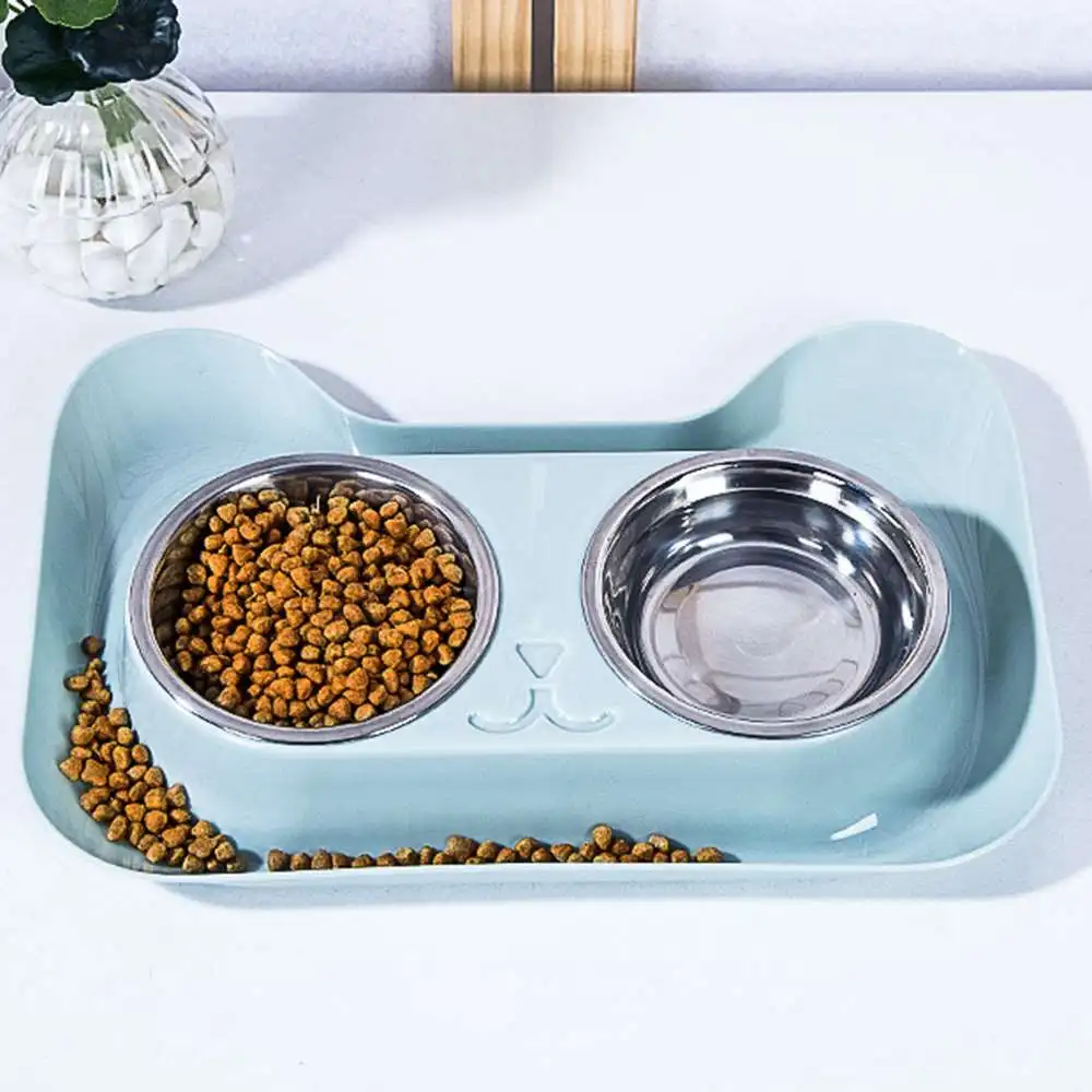 

Pet Double Bowl Dog Food Water Feeder Stainless Steel Pet Drinking Dish Feeder Cat Puppy Supplies Small Dog Cats Feeding Bowls