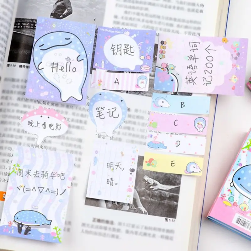 

Cute Happy Whale 6 Folding Memo Pad Sticky Note Memo Notepad Bookmark Stationery
