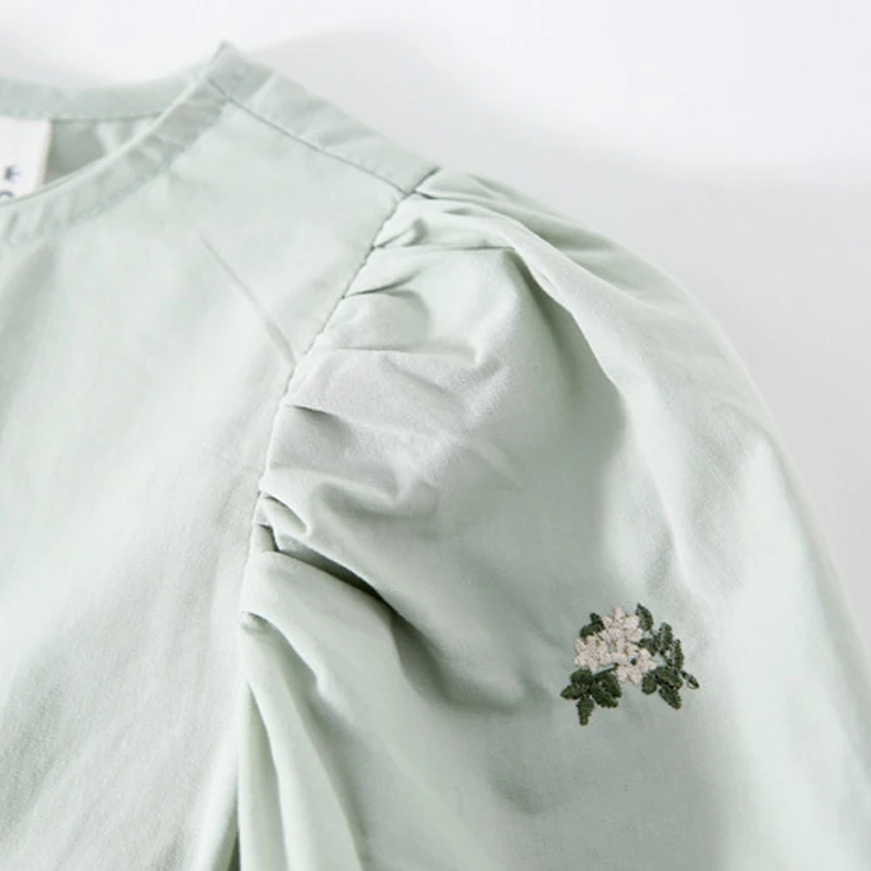 

Spring New Korean Style Small Fresh Kids Dresses Embroidery Floral Baby Girls Princess Dress Puff Sleeve Cotton