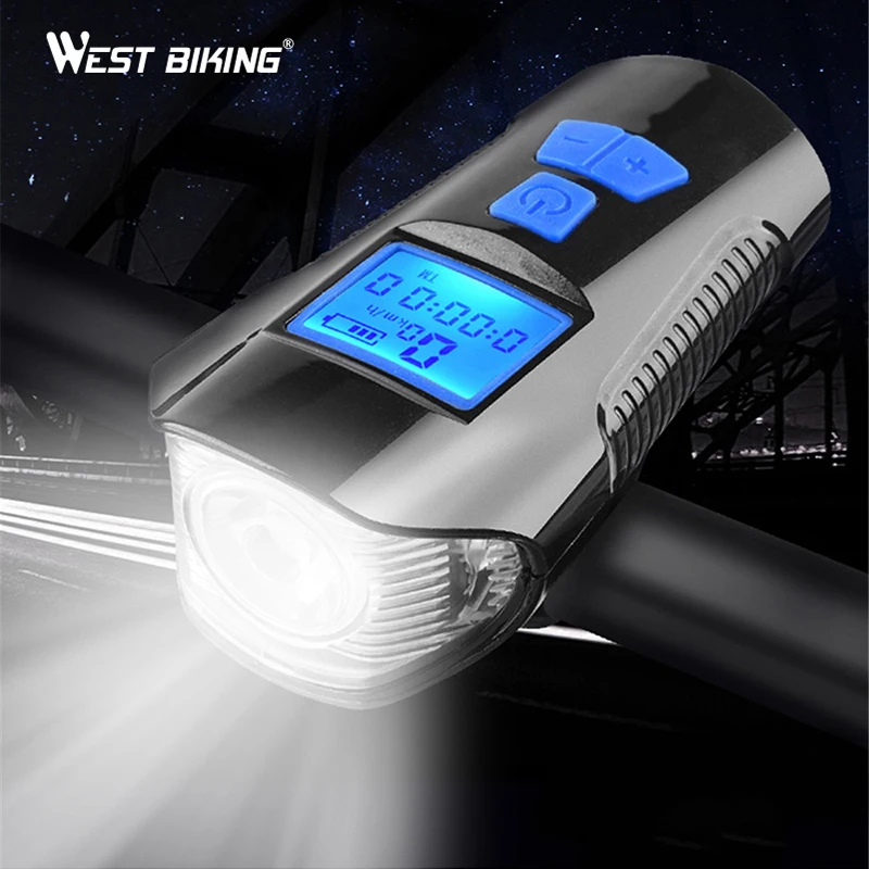 

WEST BIKING Bycicle Light Bike Lamp Headlight MTB Bike Computer Speedmeter LED Flashlight Waterproof Bicycle Front Light Bell