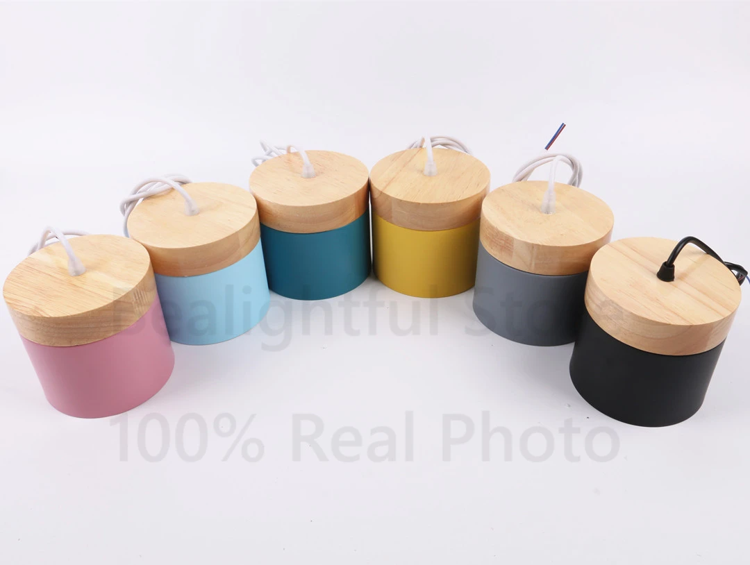 Современная светодиодная Подвесная лампа из железа и дерева цилиндрический