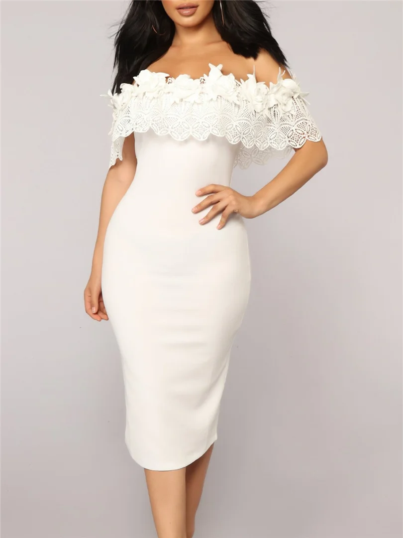 Женские летние платья с открытыми плечами кружевное элегантное платье пэчворк