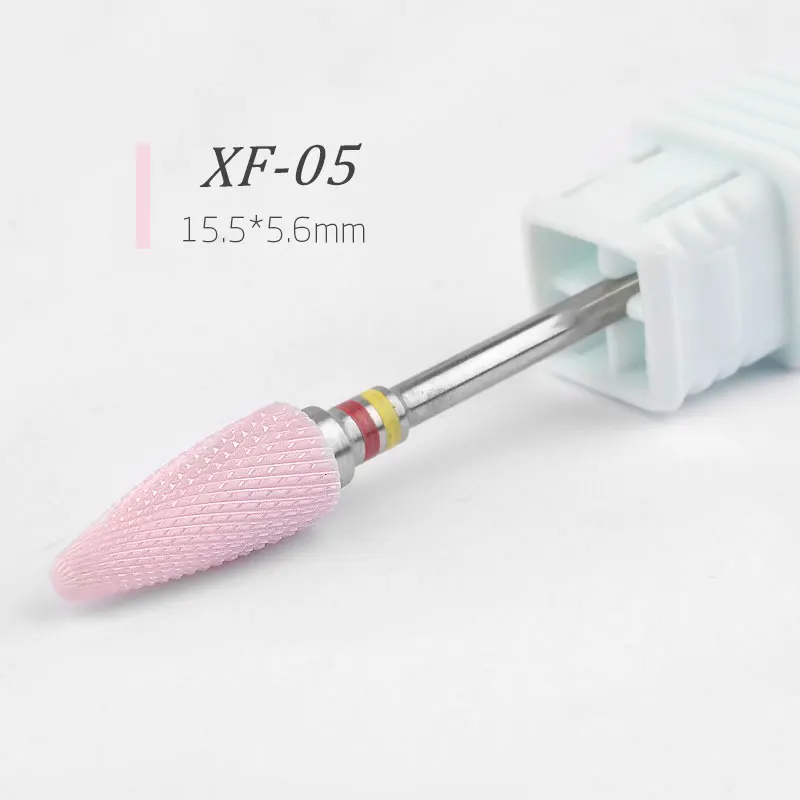 XF05 1 шт., розовые керамические сверла 3/32 дюйма для дизайна ногтей, 5 типов, фрезы для маникюра, пилка, электрический прибор, аксессуары для машины, инструменты для чистки - Цвет: XF05
