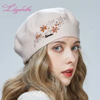 liliyabaihe new womens autumn and winter hat wool knitted berets alphabet diamonds and colorful diamond decoration