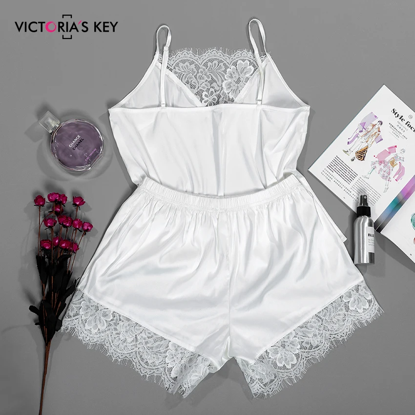 Викторианский ключ Ресницы Кружева V шеи камзол атласные шорты женские пижамы