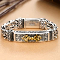retrosen chinese style retro silver hipster mens bracelet creative personality hand jewelry diamond pestle peace pattern chain