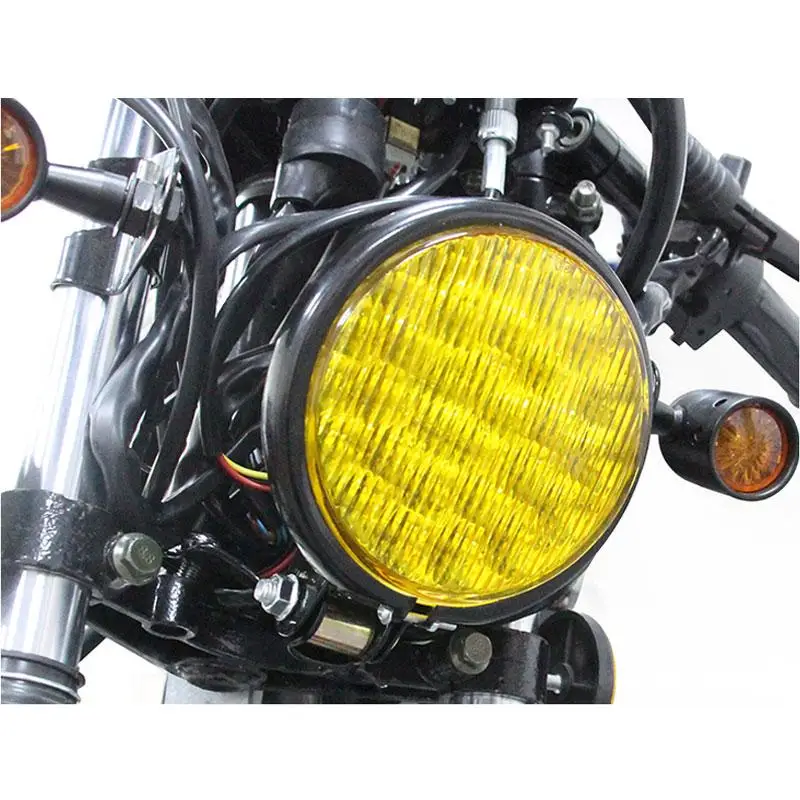 

Motorcycle Retro Headlight Modified Headlight Black Metal Shell Yellow Whtie Glass Retro Headlight Motorbike Headlamp Bulb
