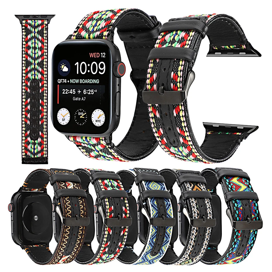 Nylon Leather watchband For apple watch band 38mm 44mm 42mm strap 40mm iwatch sreies 5 4 3 2 1 pulseira bracelet belt Wristband