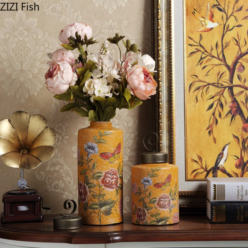 

Декоративные банки для цветов с крышками, цветочная композиция, ваза для цветов, настольное украшение, высокая емкость, керамическая емкость для хранения чая
