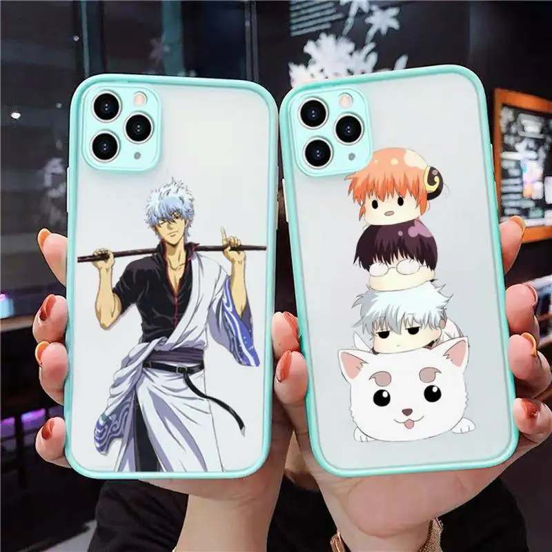 

Cute Japan Anime GINTAMA Fundas Phone Case Blue Transparent Matte For IPhone 7 8 11 12 S Mini Pro X XS XR MAX Plus Cover Shell