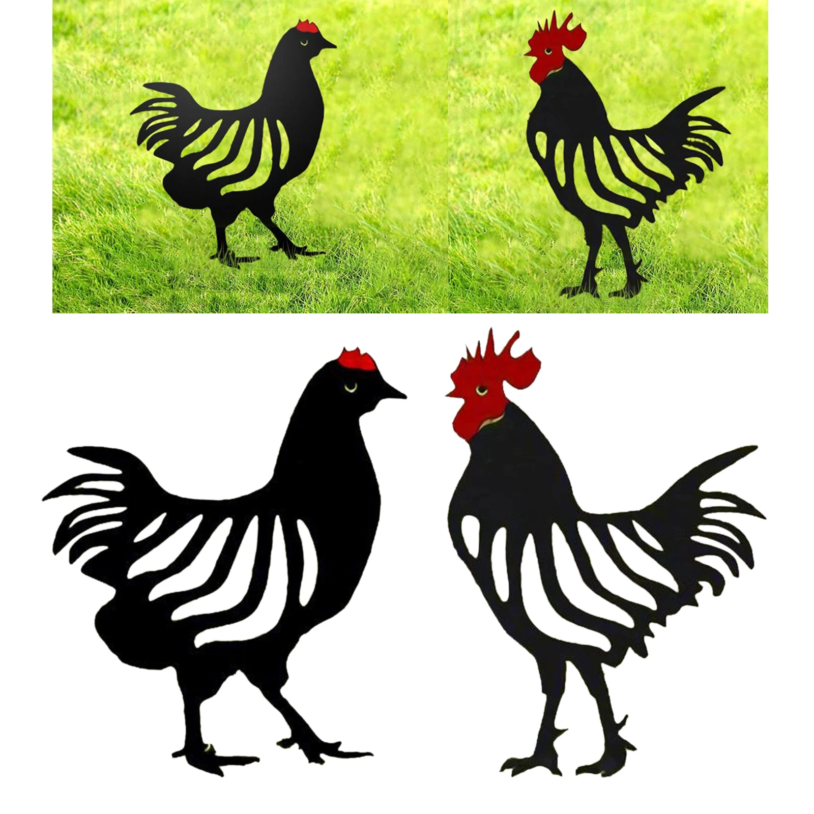 

Metal Hen Rooster Garden Statues Animal Silhouette Stake Garden Art Decorative Garden Stakes Yard Ornaments