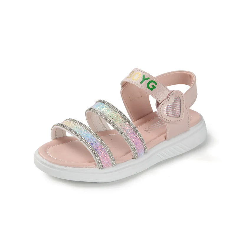 

Girls Sandals Gladiator Sweet Heart-shape Soft Children's Beach Shoes Kids Summer Glitter Sandals Princess Sandals Girls E04204