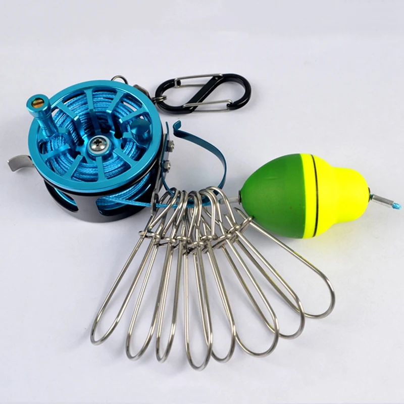

Quality Stainless Steel Fishing Lock Buckle with Reel Live Fish Locks Retractable Rope with Float Carabiner
