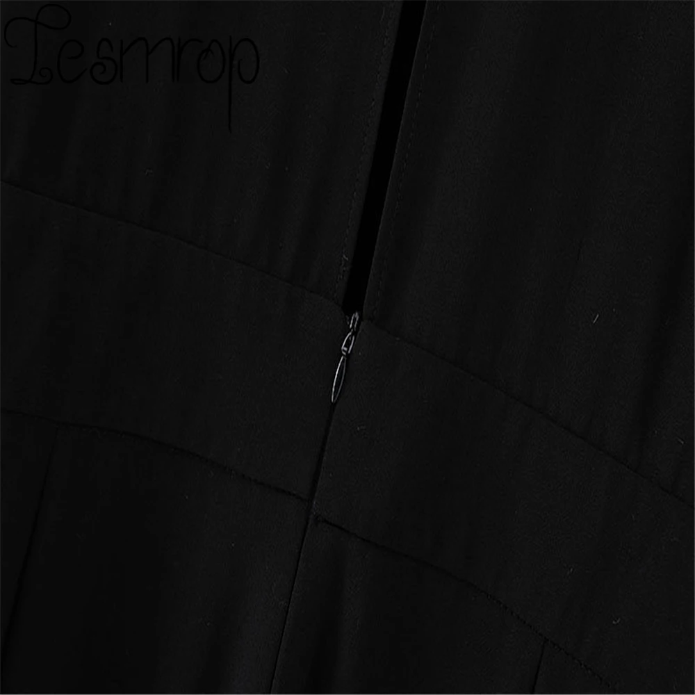 

LESMROP 2021 ZA Women New Summer Round Neck Transparent Long-Sleeved Organza Stitching Casual Jumpsuit Fashion Black LP17JP2769