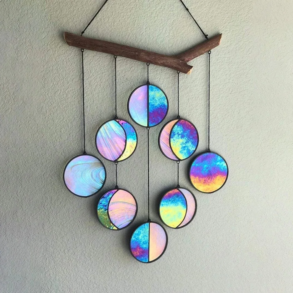 

Moon Phase Wall Decor Indoor Celestial Art Rainbow Moon Hanging Wall Hanging Wall Creative Decoration room decor aesthetic