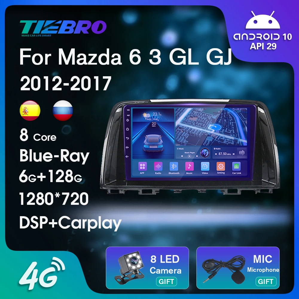 

Автомобильный радиоприемник TIEBRO для Mazda 6 3 GL GJ 2012-2017 2Din Android 10 Blu-Ray QLED автомобильный мультимедийный плеер автомобильное радио GPS навигация DSP