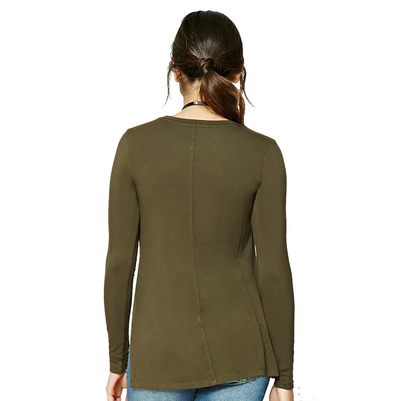 

Women's spring European and American sides with a long sleeve T - shirt slim solid color bottom coat