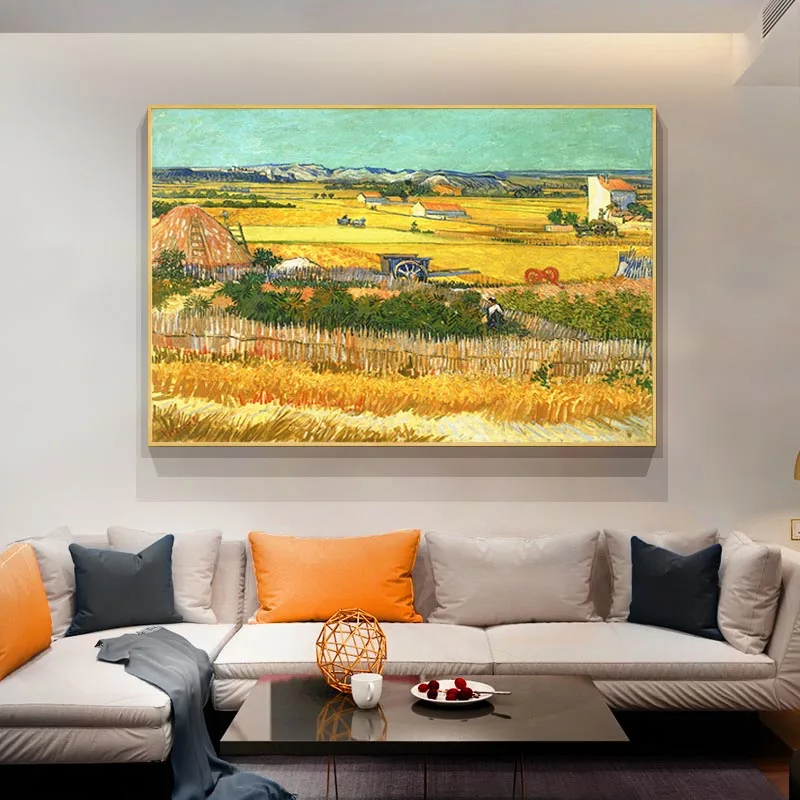

Impressionist Golden Wheat Field By Van Gogh Oil Paintings on Canvas Landscape Posters Prints for Living Room Wall Decor Cuadros