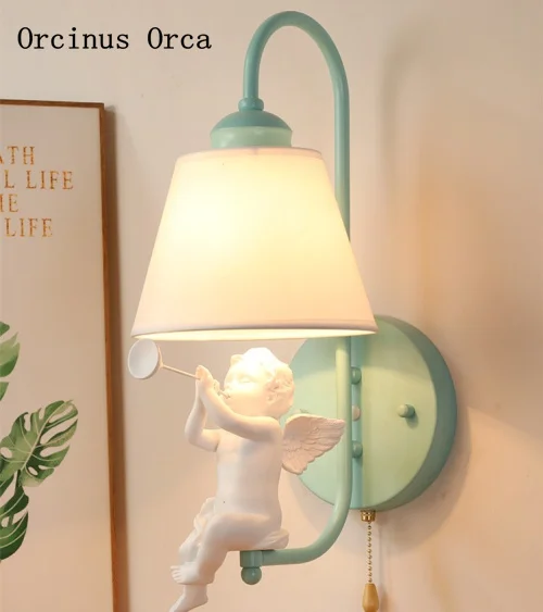 

Nordic Garden Bird Wall Lamp living room corridor bedroom bedside lamp American Creative white little angel resin wall lamp
