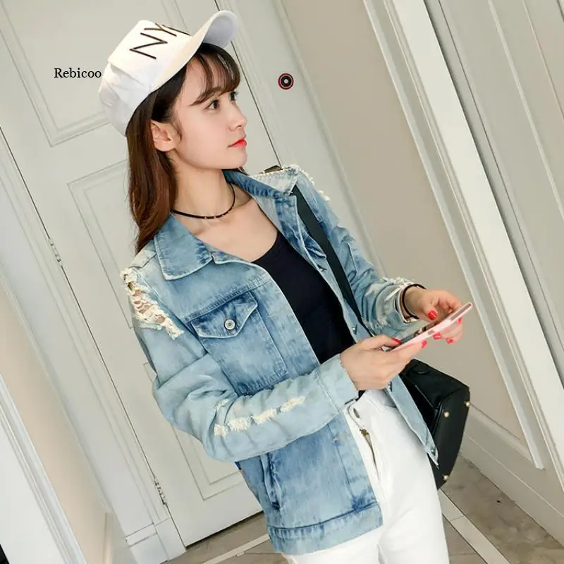 

2021 Graffiti Denim Jacket Women Korean Printed Loose Ripped Long Sleeve Jacket Women