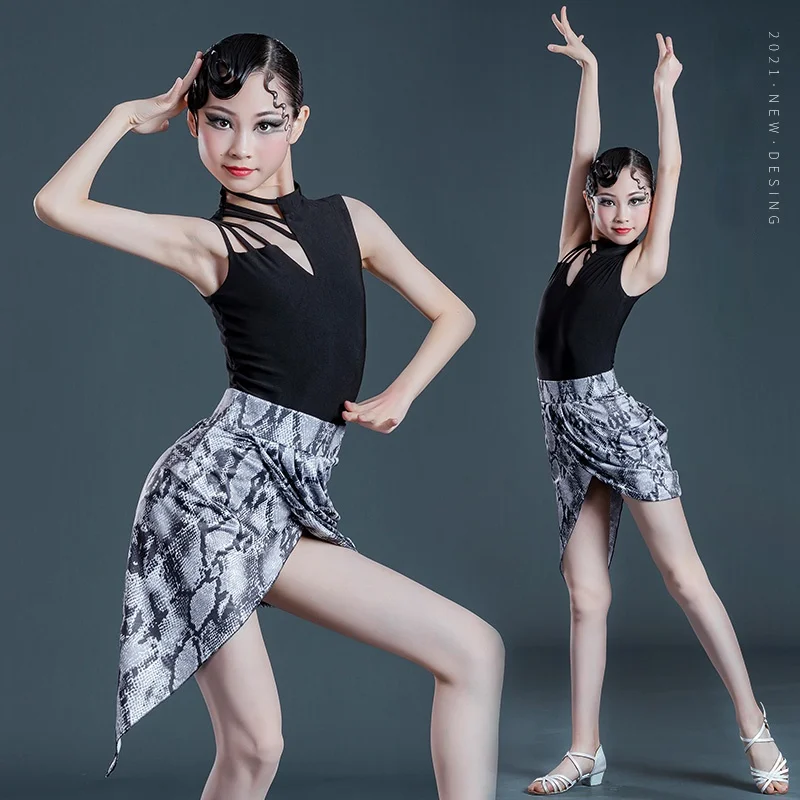 

Dance Costumes For Girls 2021 New Snake Print Latin Dress Competition Professional Performance Costumes Split Tops Skirts Suit