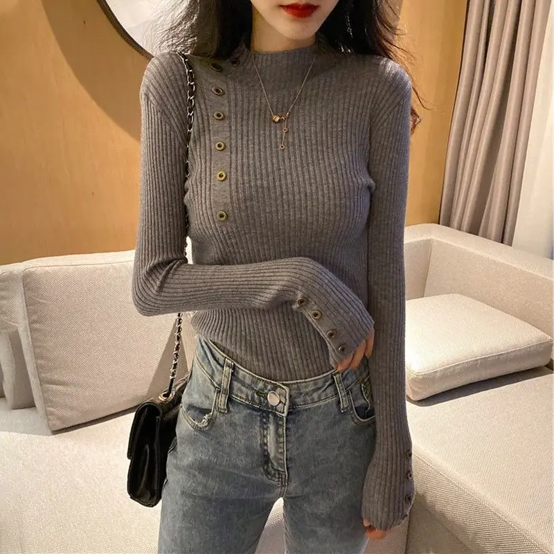 

New Spring Autumn Women Sweater Female Coats Knitted Long Sleeve O-neck Sexy Slim Office Lady Button Casual Sweaters Tops P3 017