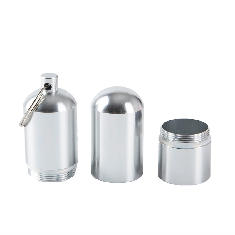 

Silver Aluminum Alloy Cigarette Box Waterproof Cigarete Case Pill Toothpick Capsule Holder with Keychain Mens Gift