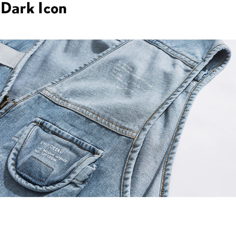 Темный значок военный джинсовый жилет с несколькими карманами в стиле хип хоп