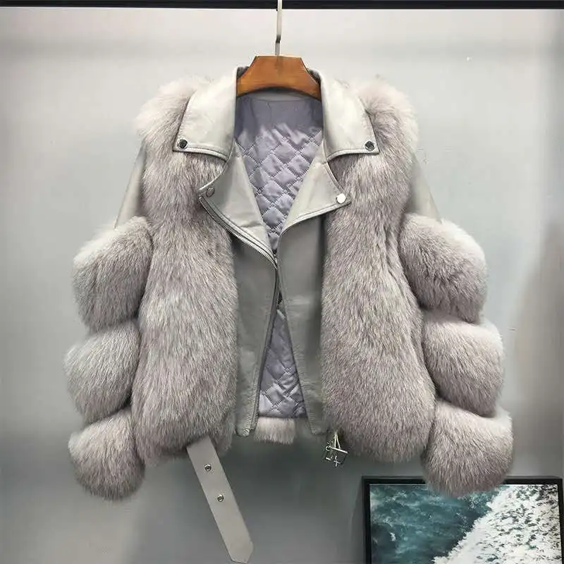 Women's 2020 New Imitation Fox Fur Coat Female Young Short Zipper Pocket Street Mujer Outwear Ladies Long Sleeve Fashion B11