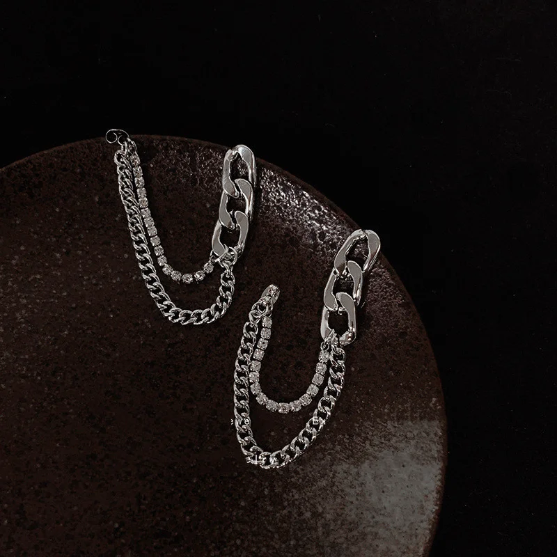 

LOVOACC Cool Silver Color Chunky Curb Chain Earring for Women Mujer Spark Rhinestones Double-Layers Dangle Earrings Wholesale