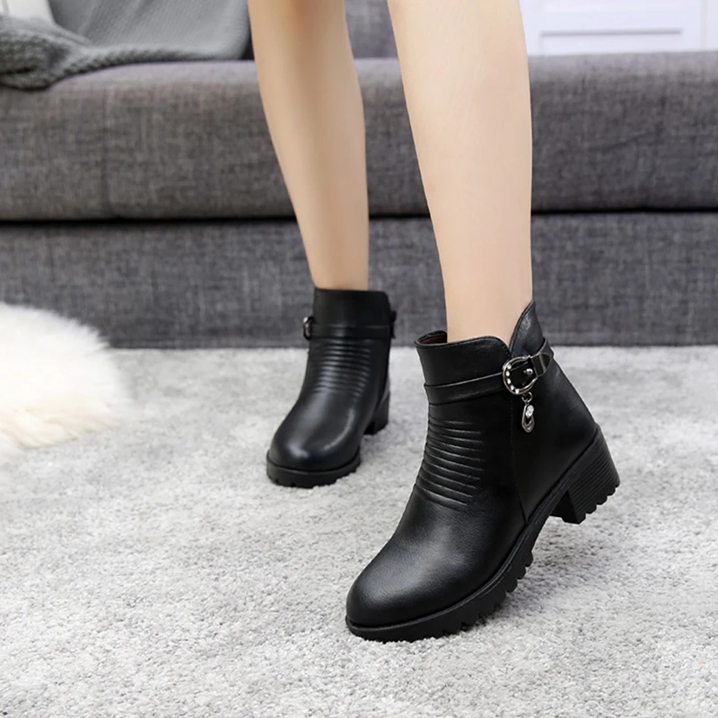 ZZPOHE Women's Winter Shoes Genuine Leather Famale Ankle Warm Snow Boots Ladies Plus Size Women Soft Comfortable Flat Boot | Обувь