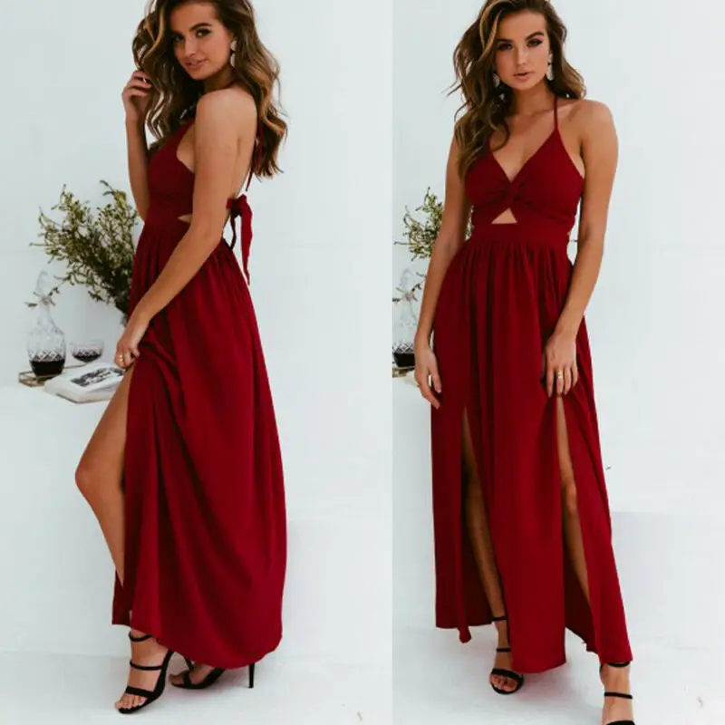 Женское длинное платье макси в стиле бохо вечерние пляжные платья с открытой