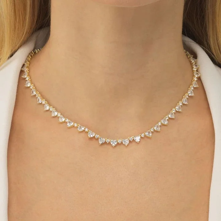 2021 Gold Silver Color Delicate Iced Out Sparking Bling White CZ Heart Link Chain Necklace For Girl Women Choker Fashion Jewelry | Украшения