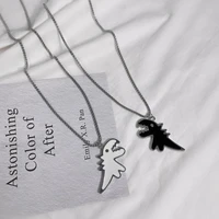 vsnow hip hop titanium steel cartoon dinosaur black white pendant necklace for women creative irregular cute necklace jewelry