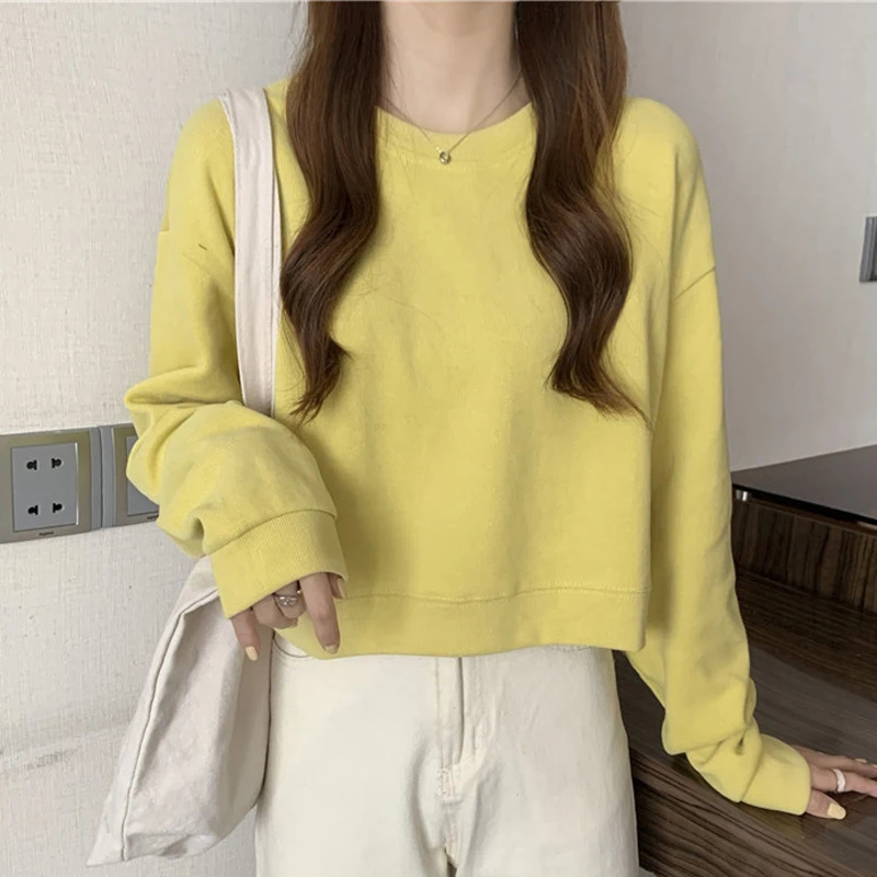 Худи женское короткое свободного покроя Корейская простая уличная одежда в