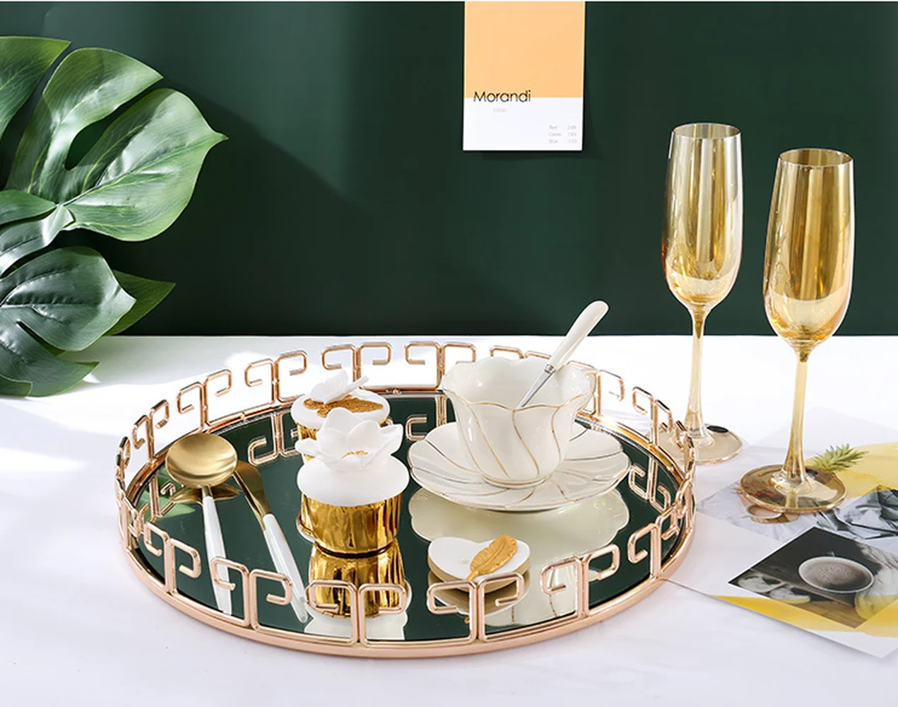 38 * 5cm Light Luxury Metal Mirror Trays Desktop Storage Decorative Serving Tray Food For Kitchen | Дом и сад