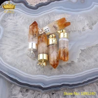 5pcs natural citrines quartz stone point pendant jewelryplated gold silvery caps quartz crystal stick point charms diy jewelry