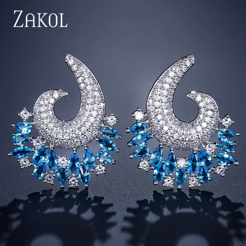 ZAKOL новые роскошные женские серьги гвоздики в форме большого цветка с кубическим