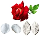 2 стиля большая силиконовая форма в виде Розы и листьев для украшения тортов инструменты для шоколада для мастики и глины свадебные, резаки для сахарной рукоделия CS411
