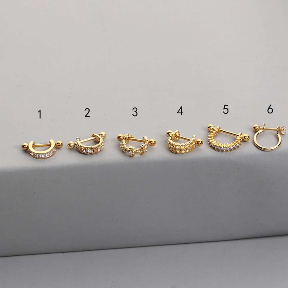 

1 Pcs Multiple Style Round Gold Color Zircon Ear Hoop Stud Nipple Piercing Cartilage Earring Women Body Sexy Jewelry Accessories